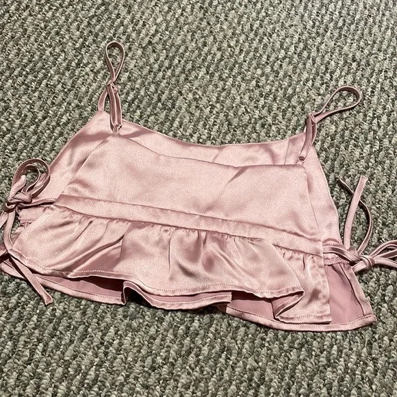 Garage Pink Satin open cropped tank top summer crop shirt - Picture 2 of 4